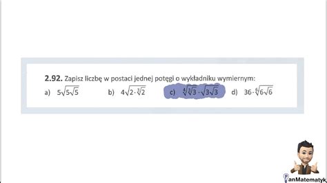 2 92 Zapisz liczbę w postaci jednej potęgi o wykładniku wymiernym YouTube