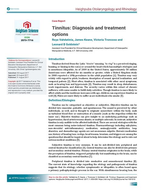 Tinnitus Diagnosis And Treatment Options Pdf Tinnitus Auditory System