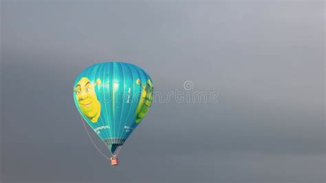 Beautiful View Of People Flying In Hot Air Balloon Far Away In Stormy Cloudy Sky Stock Video