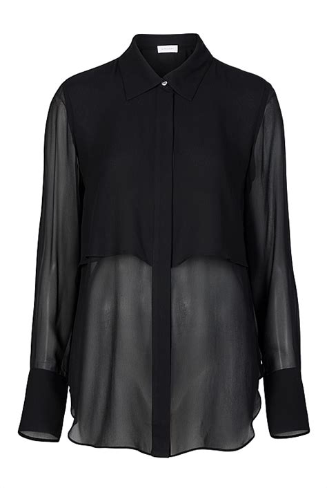 Black Georgette Layered Shirt Womens Long Sleeve Shirts Witchery