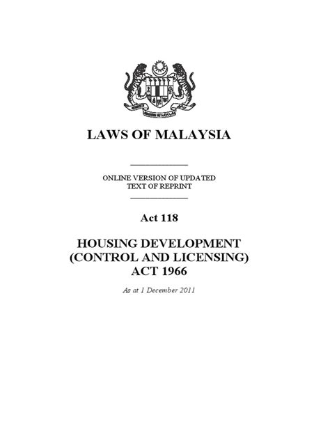 malaysia act  housing development control  licensing act