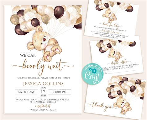 Paper Party Supplies Invitations Announcements Paper Editable Teddy