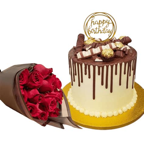 Chocolate Over Loaded Cake with 10Pcs Flower Bouquet - Cake N Take