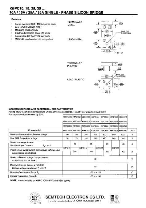 Kbpc Datasheet Pages Semtech A A A A Single Phase