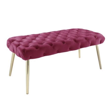 Nicole Miller Claude Velvet Button Tufted Bench With Gold Metal Pointy