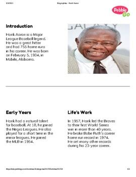 Hank Aaron Biography And Research Worksheet By Reanna Laney Gailes