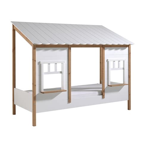 Lit Cabane 90x200 Sommier Inclus Vipack Housebed Blanc Et Bois Lits