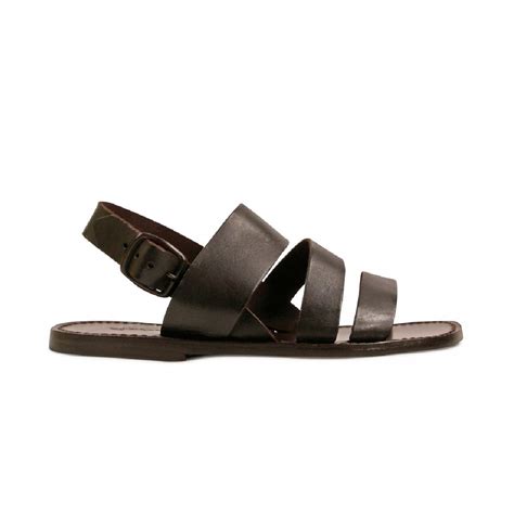 Brown Leather Sandals Handmade In Italy For Mens Gianluca The