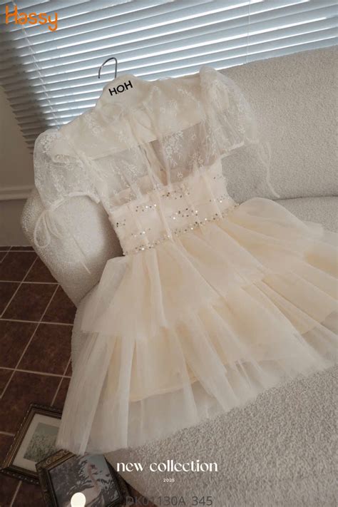 Hassy Đầm ren hoa lưới tay bồng xoè tầng đính cườm KT 15 Hassy vn Thời trang nữ hot trend