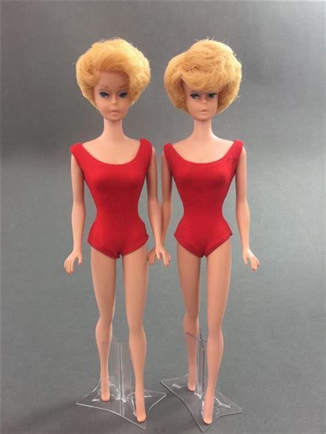 Lot Blonde Side Part Bubblecut Barbies In Original Red Swimsuits