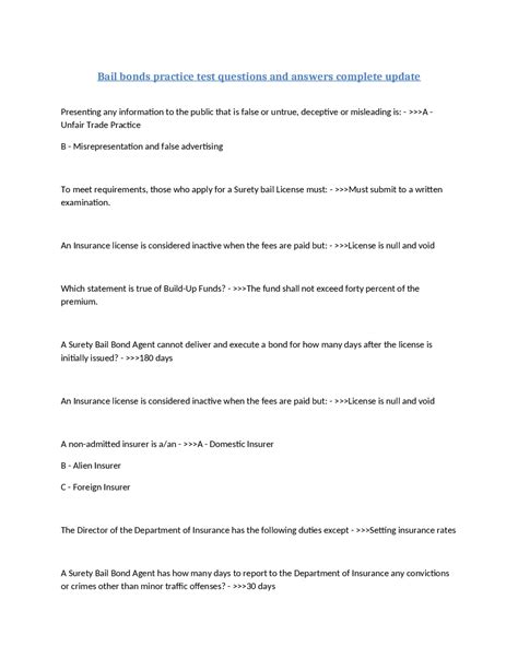 Bail Bonds Practice Test