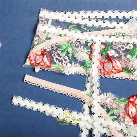 Pink Embroidery Lace Lingerie 3 Piece Set With Bow Accents Vampal Dresses