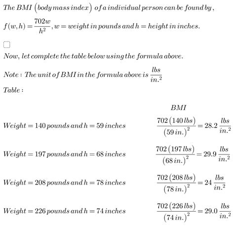 Solved The Body Mass Index BMI Is A Number That Is Often Used To