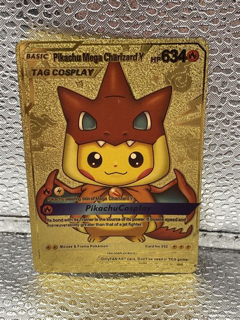 Pikachu Mega Charizard Tag Cosplay Gold Foil Fan Art Card Values MAVIN