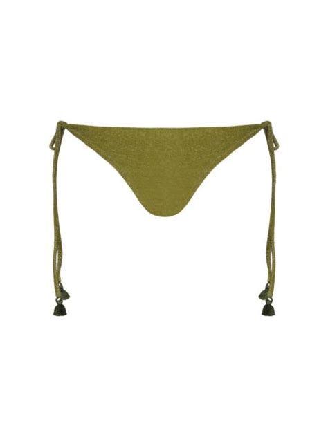 Johanna Ortiz Iquitos Glittered Side Tie Triangle Bikini Bottom Green REVERSIBLE