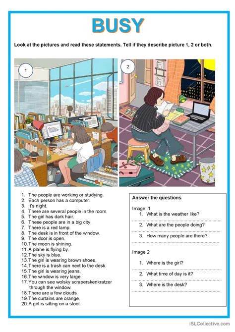 Picture Description Busy English ESL Worksheets Pdf Doc