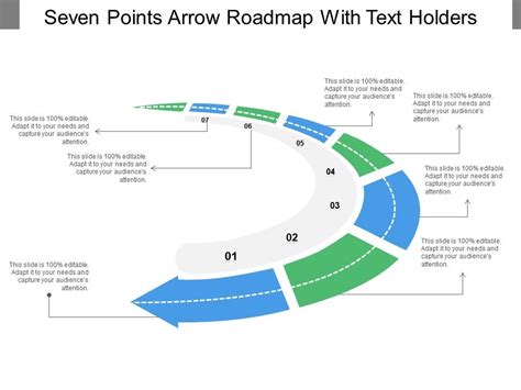 Seven Points Arrow Roadmap With Text Holders Templates Powerpoint