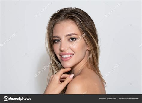 Beautiful Smiling Woman Naked Shoulder Isolated White Sensual Beauty Female Stock Photo