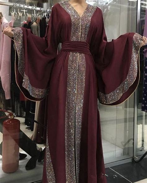 Dubai Abayas Evening Dresses Glitter Sequins Open Front Muslim Prom