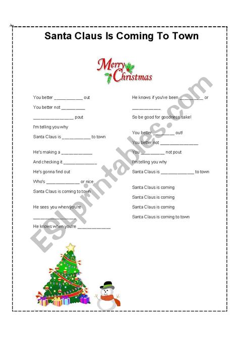 Santa Claus Is Coming To Town Esl Worksheet By Longtuphuong