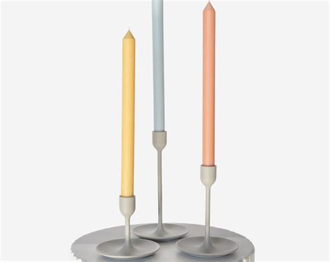 Matte Grey Candlestick Set With Summer Pastel Taper Trio Elderberry