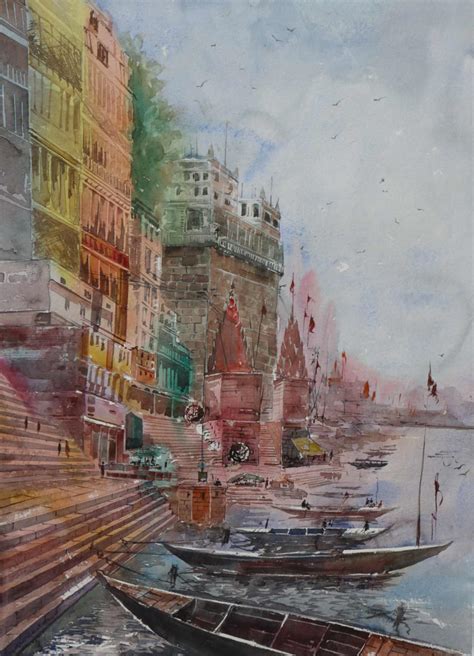 varanasi ghat painting made with watercolor – Sandilya Arts