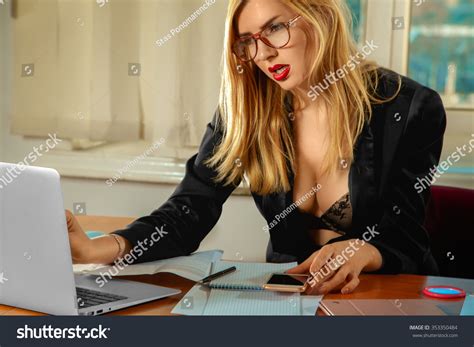 Nice Blonde Secretary Big Boobs Working Stock Photo Shutterstock