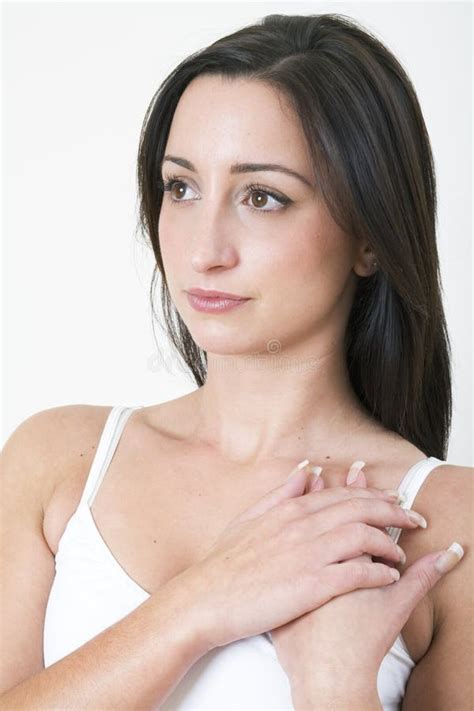 Brunette In White Top Stock Image Image Of Makeup Hispanic