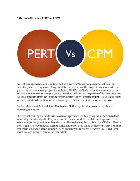 Solution Difference Between Pert And Cpm Studypool