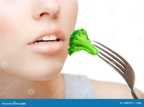 Woman Eating Green Broccoli Stock Image Image Of Lifestyle Food