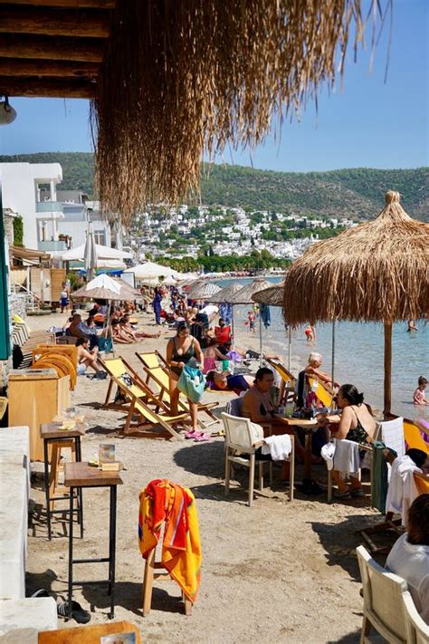 Bodrum Turkey August 2020 Lots Of People On The Beach Of Kumbahce