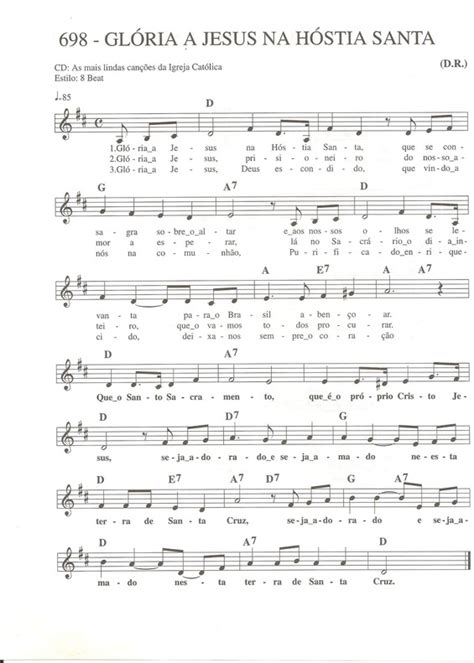 Gloria A Jesus Na Hostia Santa Cifra - Super Partituras - Glória a Jesus na Hóstia Santa (Músicas Cristãs ...
