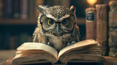 A Cartoon Owl Wearing Glasses Is Reading A Book Premium Ai Generated