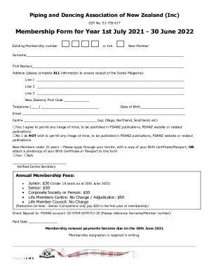 Fillable Online Membership Form For Year 1st July 2021 30 June 2022