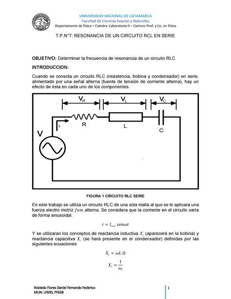 Informe De Laboratorio 7 Resonancia De Un Circuito RLC En Serie