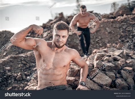 Muscular Guys Naked Torso Posing Tensed Stock Photo Shutterstock