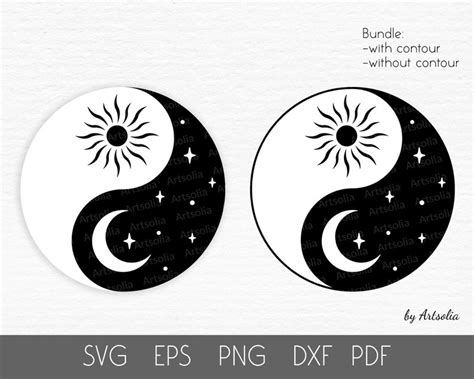 Yin Yang Svg Mond Sonne Svg Boho Himmlische Clipart Mit Ying Etsy