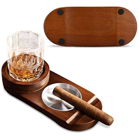 Cigar Ashtrays Wooden Coaster Whiskey Glass Cigar Slots Cigarette Ash Tray Cigar Rest For Indoor