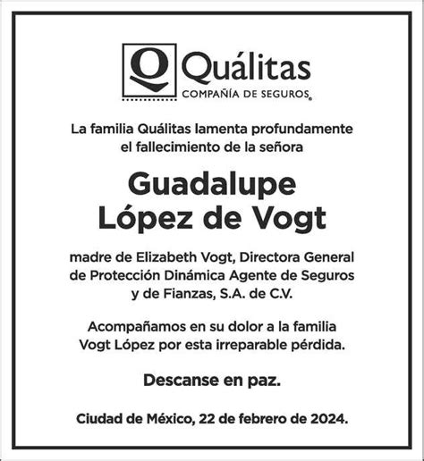 Doña Guadalupe López de Vogt Obituario Esquela