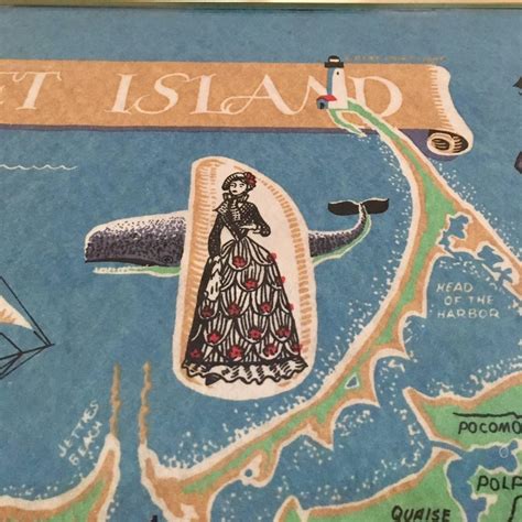 Hand Colored Map of Nantucket by Sol Levenson, 1981 at 1stDibs