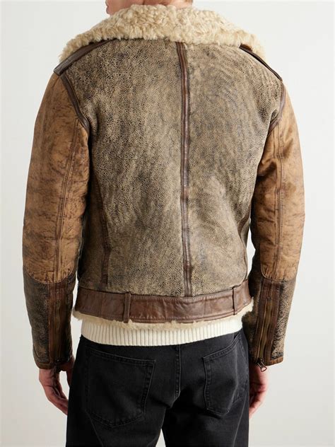 Polo Ralph Lauren Shearling Lined Panelled Leather Biker Jacket