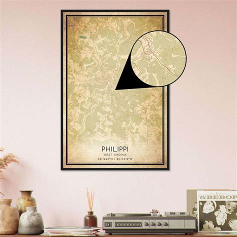 Vintage Philippi West Virginia Map Poster, Philippi WV City Road Wall