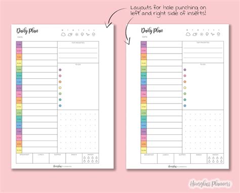 Rainbow A6 Printable Daily Planner Inserts Undated On One Page Etsy