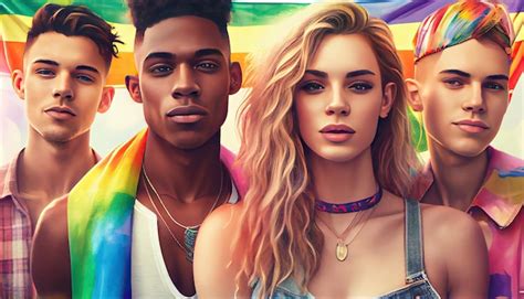 Diversos jóvenes amigos celebrando el concepto de comunidad lgbtq del festival del orgullo gay