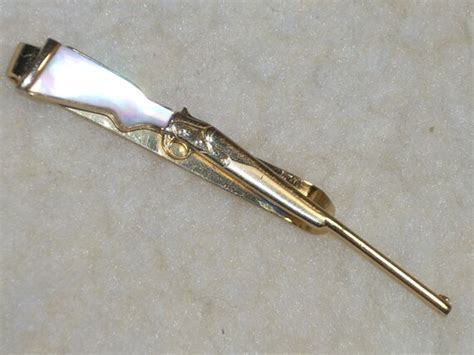 Vintage 1960 S Rifle Tie Bar Clasp Clip Gold Tone With