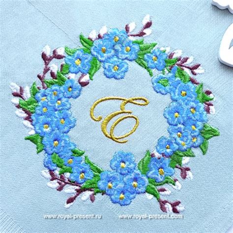 Forget Me Nots And Pussy Willow Frame Embroidery Design 3 Sizes Royal Present Embroidery