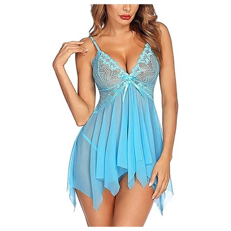 Blue Sexy And Stylish Nightwear Dress Babydoll Lingerie Nighty With G String Panty For Women