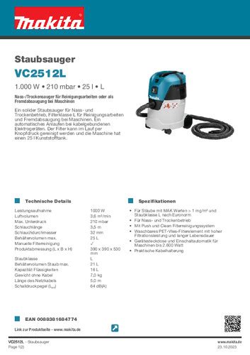 MAKITA VC 2512 L - WOOD TEC PEDIA