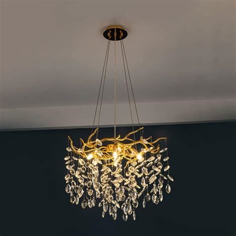 Modern Tree Branch Crystal Chandelier Gold Dimmable Led Pendant Light