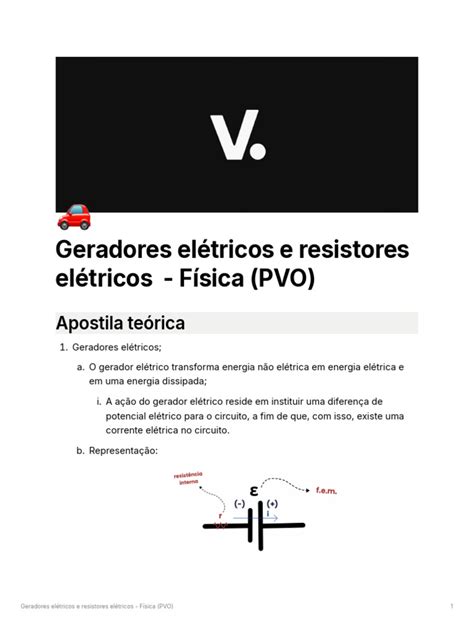 Questões Sobre Resistores E Geradores